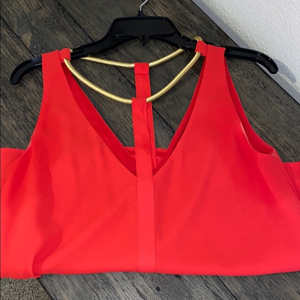 BCBG MAXAZRIA NYDIA RED V-Neck with Rope Trim